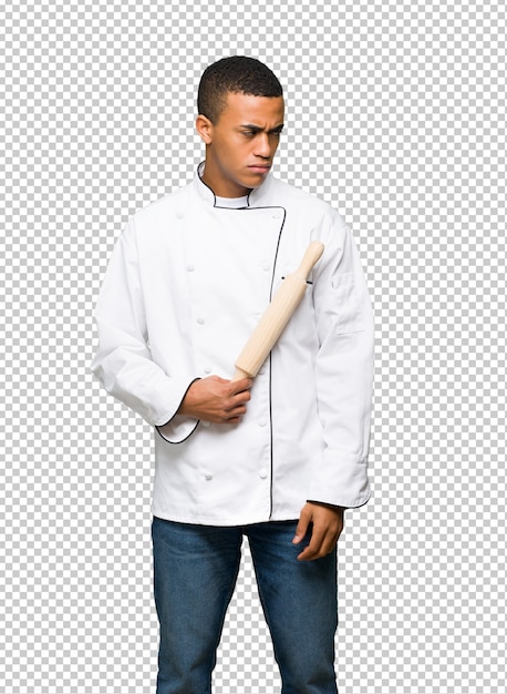 PSD young afro american chef man feeling upset