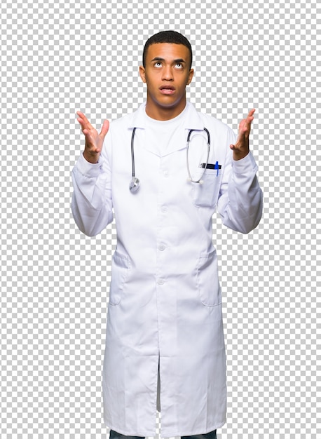 PSD young afro american man doctor frustrated by a bad situation