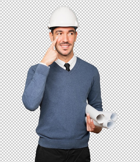 young architect making a gesture of observing