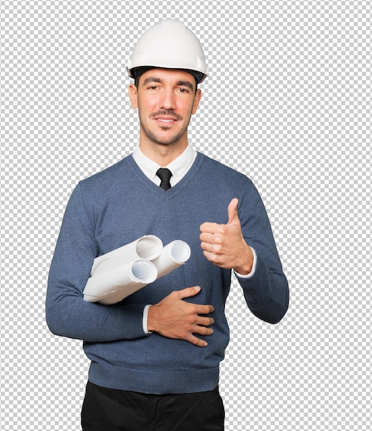 Young architect making an okay gesture with his hand