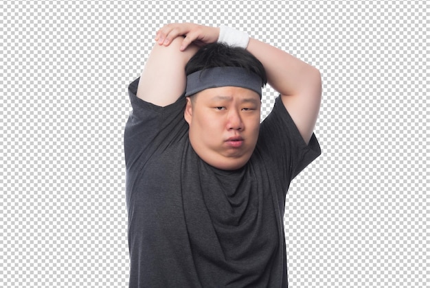 Young asian fat man is exercising psd file