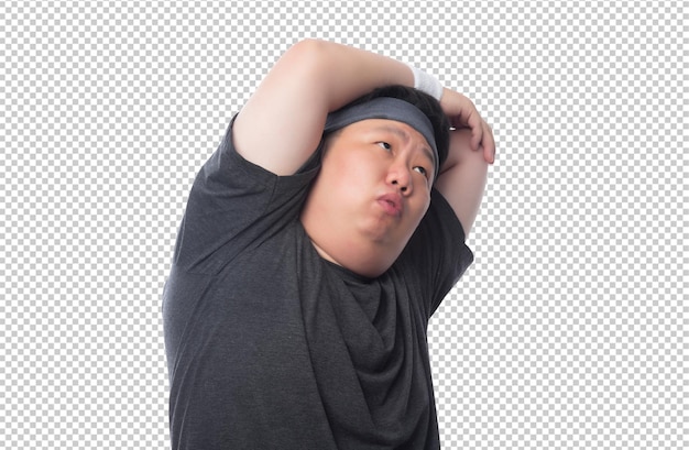 PSD young asian fat man is exercising psd file