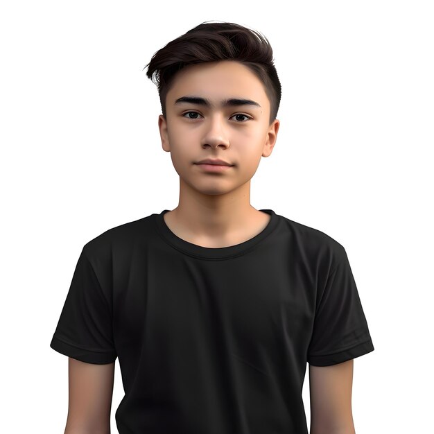 PSD 白い背景に孤立した黒いtシャツを着たアジアの若い男性