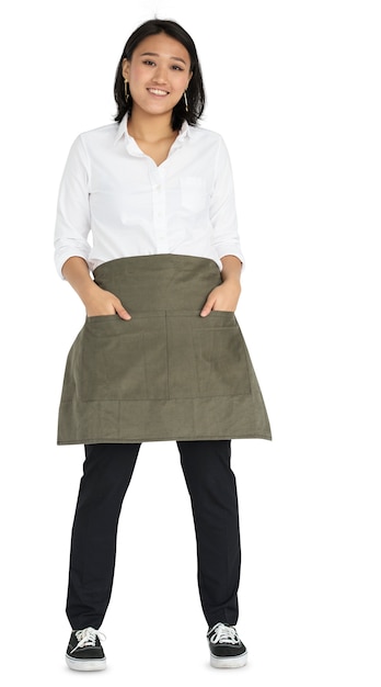 Young asian woman casual apron smiling