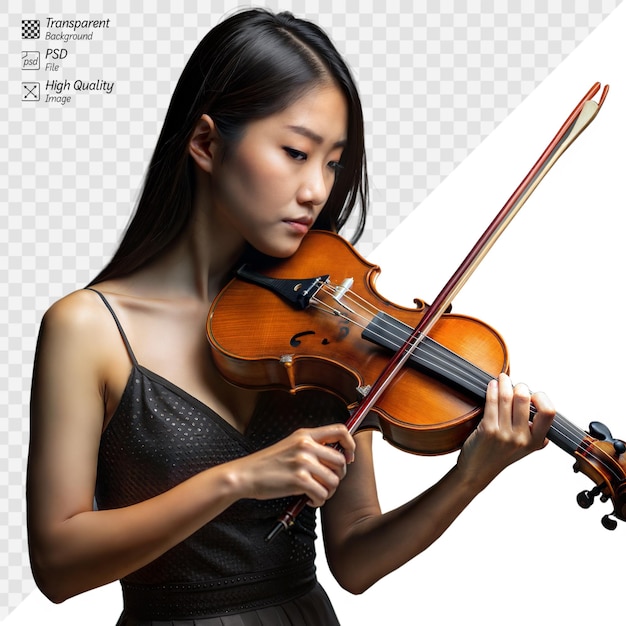 PSD young asian woman skillfully plays the violin in a studio