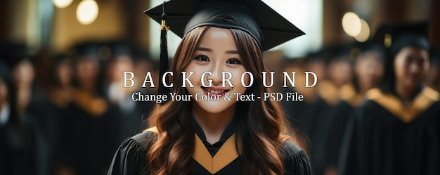 PSD young asian woman wearing graduate uniform smiling happily