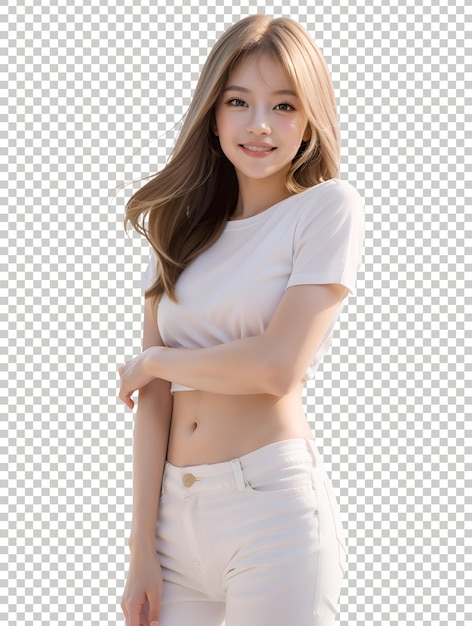 Young attractive beautiful sexy asian girl casual wear white tee transparent background template