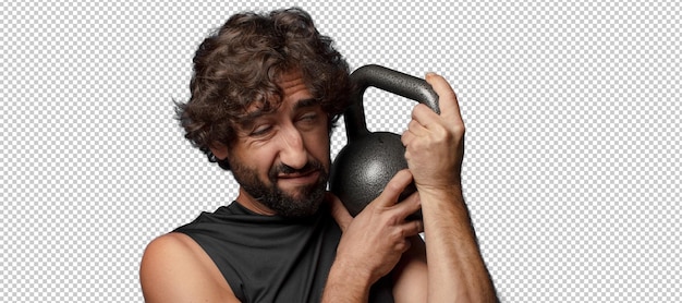 young bearded crazy fitness man sport concept