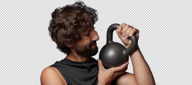 young bearded crazy fitness man sport concept