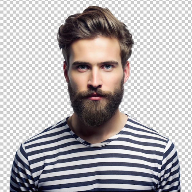 PSD young bearded man with striped on transparent background