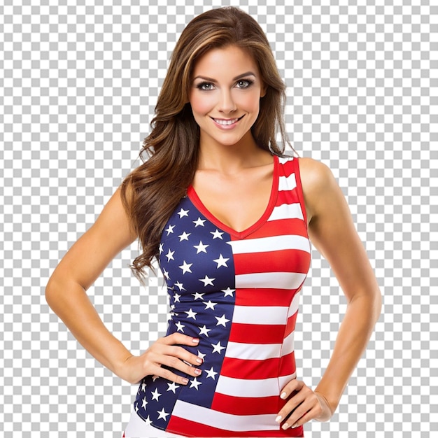PSD una bella ragazza che indossa un vestito con la bandiera americana