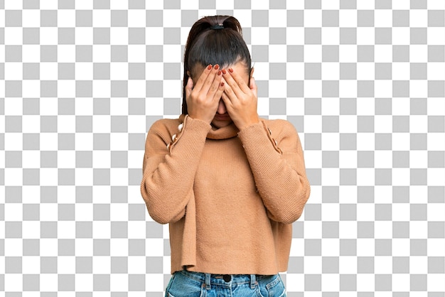 young beauty woman over isolated chroma key background with tired and sick expression