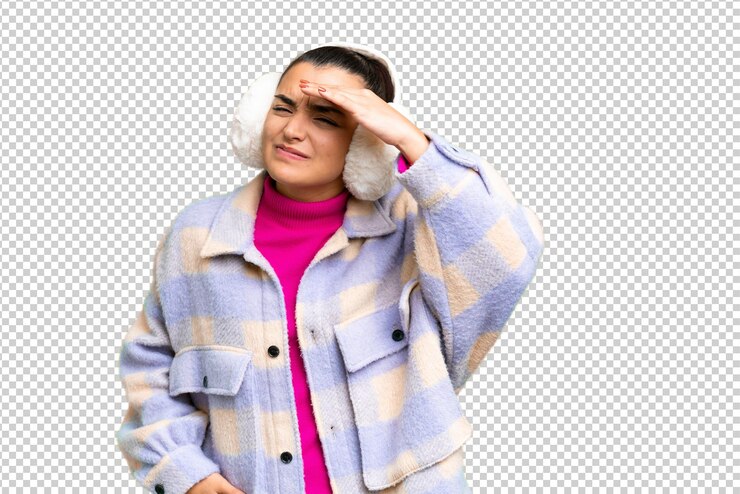 PSD young beauty woman over isolated chroma key background