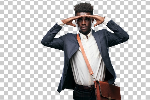 Young black businessman looking far