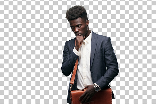 Young black businessman With a confused and thoughtful look