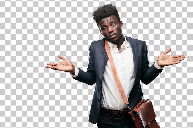 PSD young black businessman with a quizzical and confused look