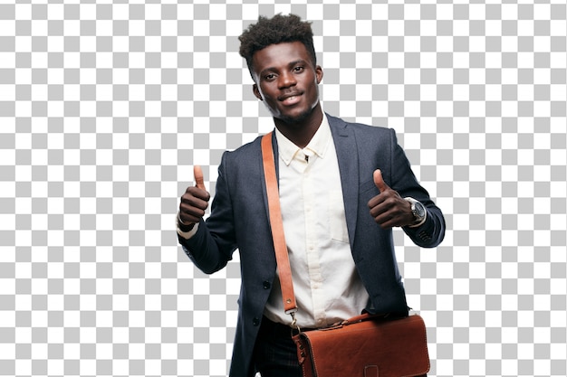 PSD young black businessman with a satisfied, proud and happy look with thumbs up