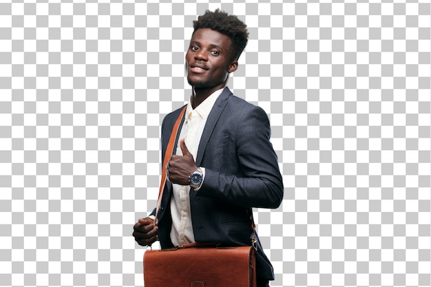 PSD young black businessman with a satisfied, proud and happy look with thumbs up