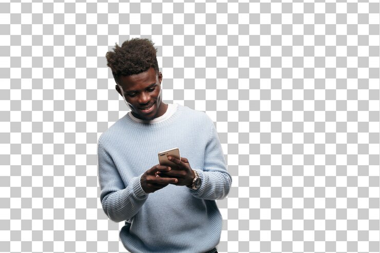 PSD young black man using a smart mobile telephone