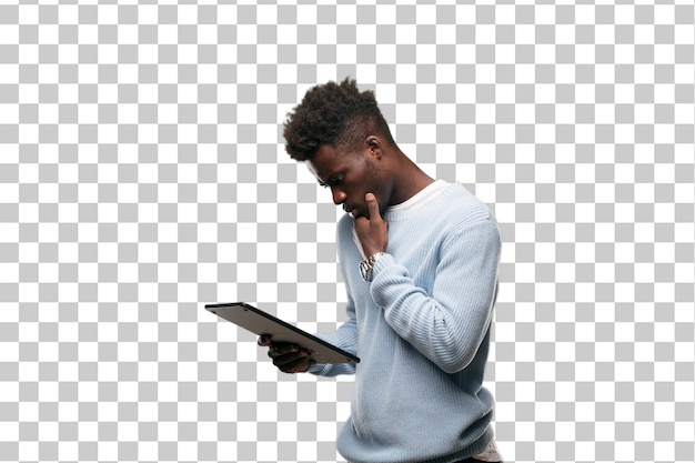 Young black man using a smart tablet