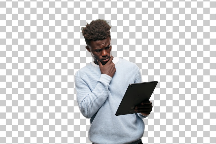 PSD young black man using a smart tablet