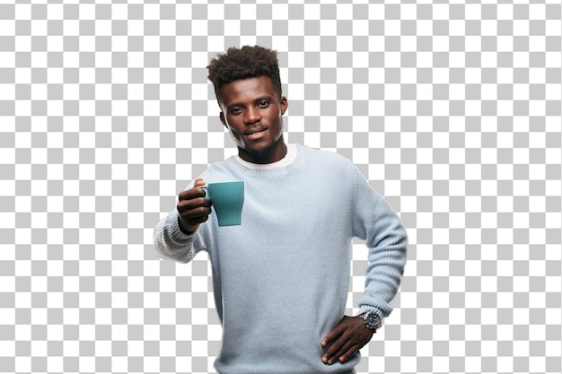 PSD young black man with a coffee cup