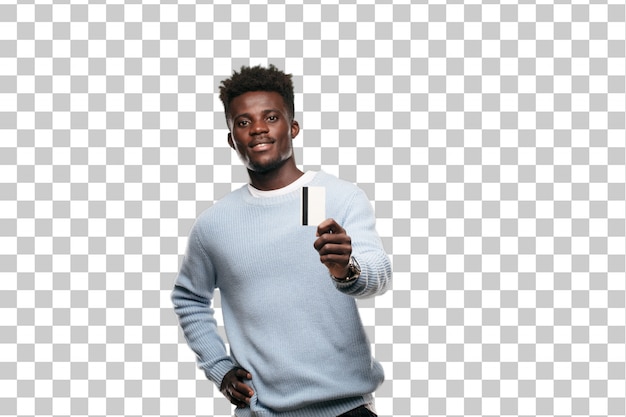 PSD young black man with a credit card. money concept