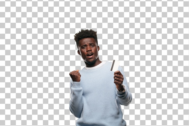 PSD young black man with a credit card. money concept