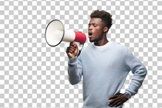 Young black man with a megaphone