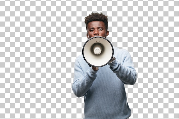 Young black man with a megaphone