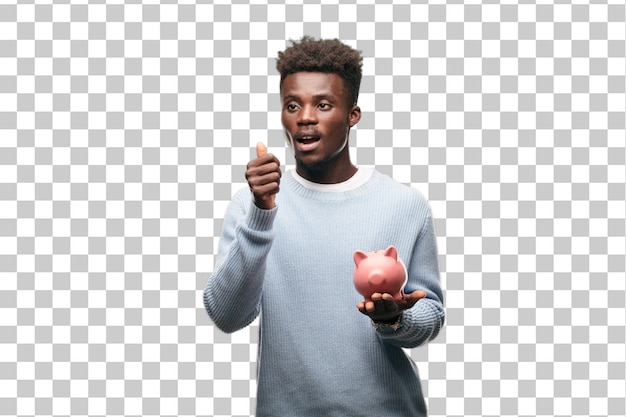 PSD young black  man with a piggy bank