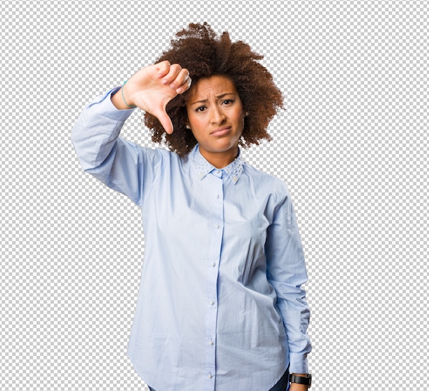 Young black woman doing a negative gesture