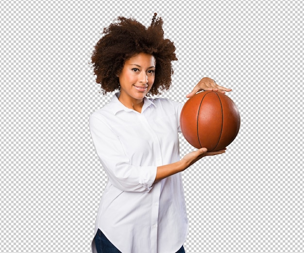 Young black woman holding a basket ball