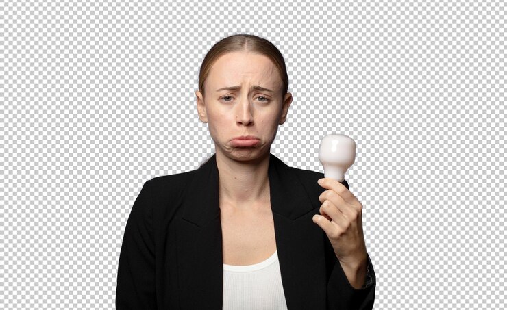 PSD young blonde businesswoman with a light bulb
