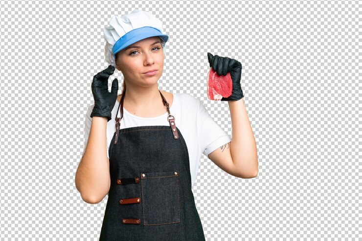 PSD young blonde woman over isolated chroma key background