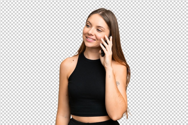 young blonde woman over isolated chroma key background
