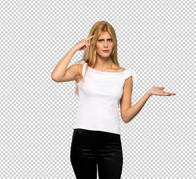 PSD young blonde woman making the gesture of madness putting finger on the head