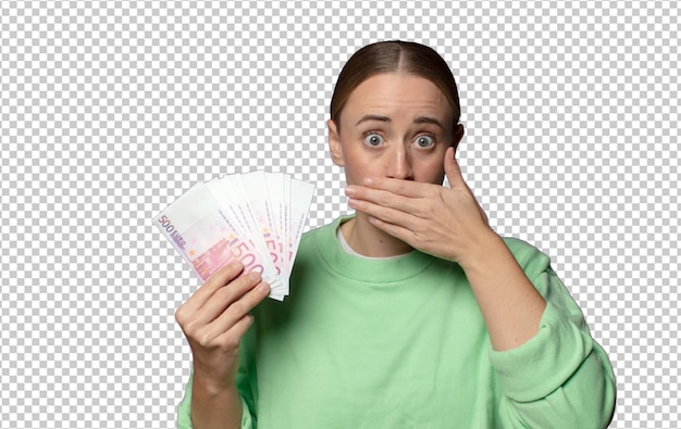 紙幣を持った若い金の女性