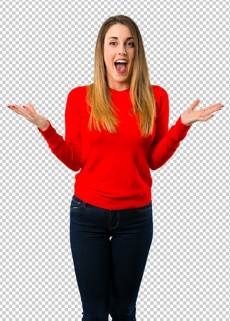 PSD young blonde woman with surprise and shocked facial expression