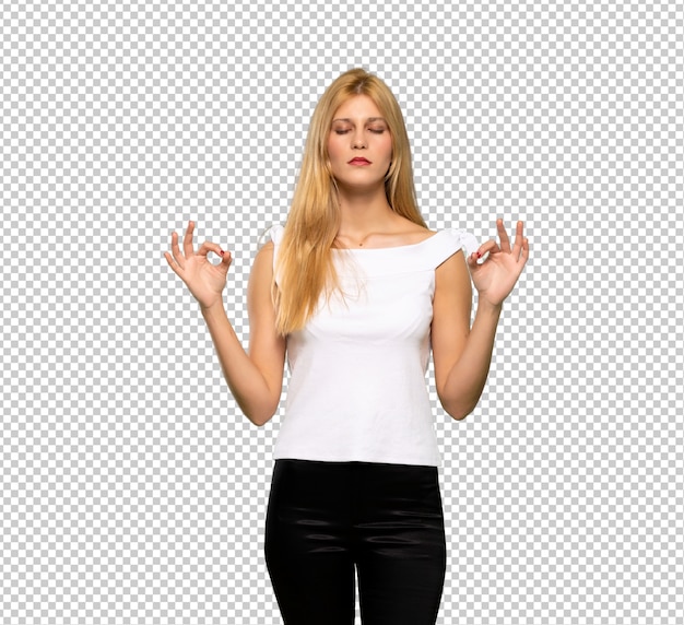 PSD young blonde woman in zen pose