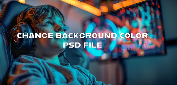 PSD ヘッドフォンでゲームに専念する少年