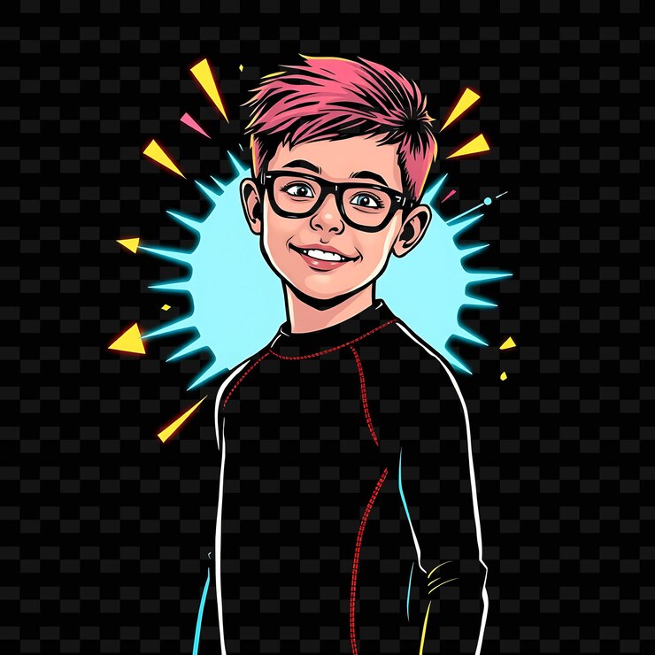 PSD young boy in rash guard neon comic art design with primary colors illustration neon charactert