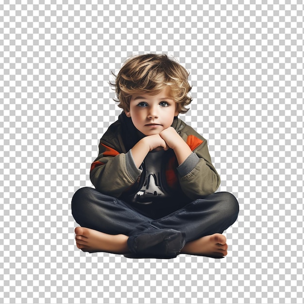 PSD young boy thinking on a png background