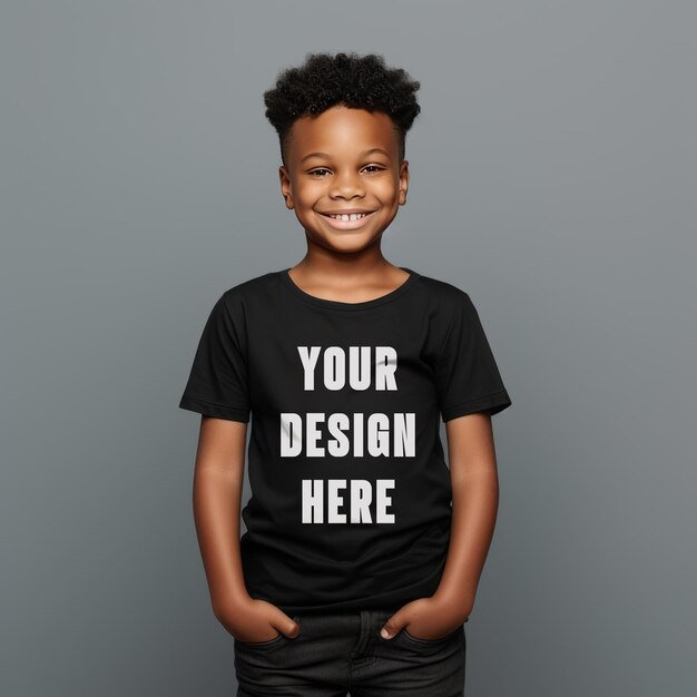 PSD young boy in vibrant blue tee psd mockup isolated for any background