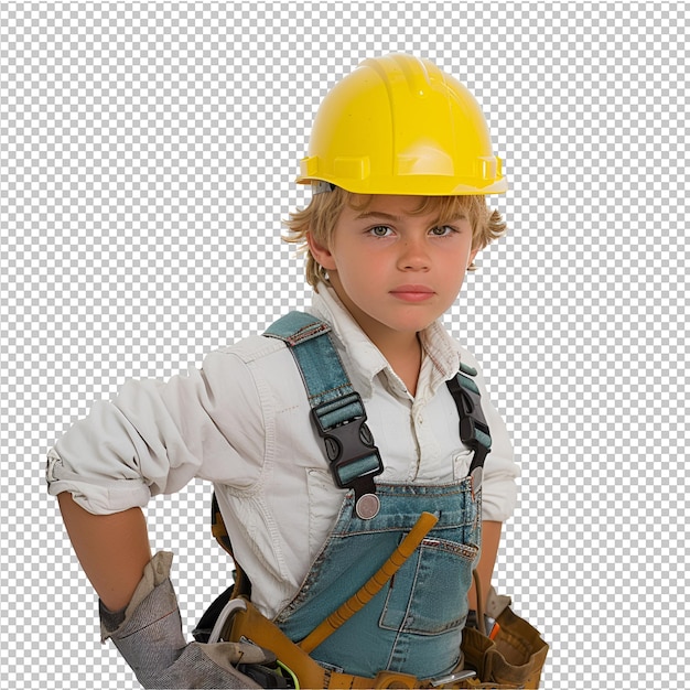 PSD a young boy wearing a yellow hard hat and a yellow hard hat