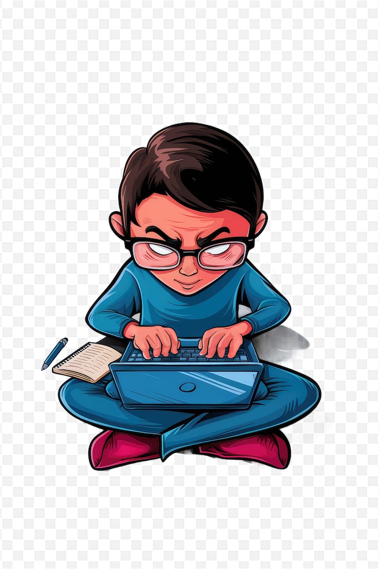 PSD a young boy with glasses sits on the floor and reads a book