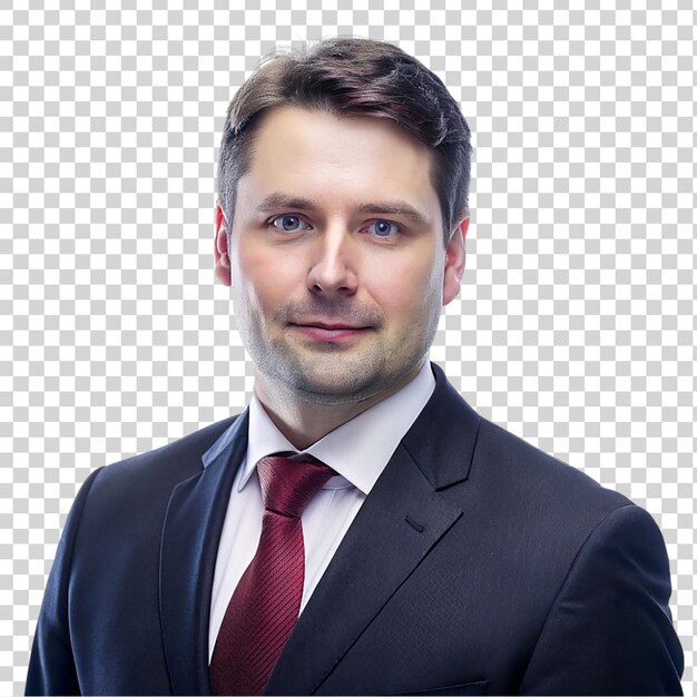 PSD young business man looking at camera isolated on transparent background