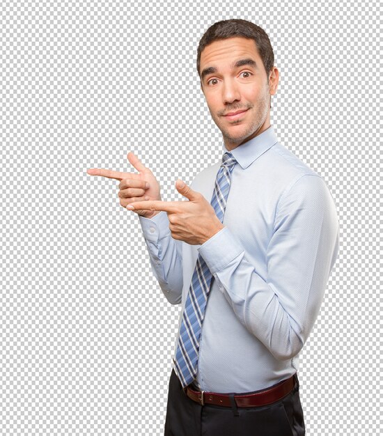 Young businessman pointing with his finger