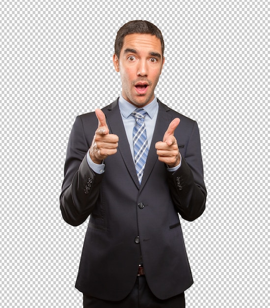PSD young businessman pointing with his finger