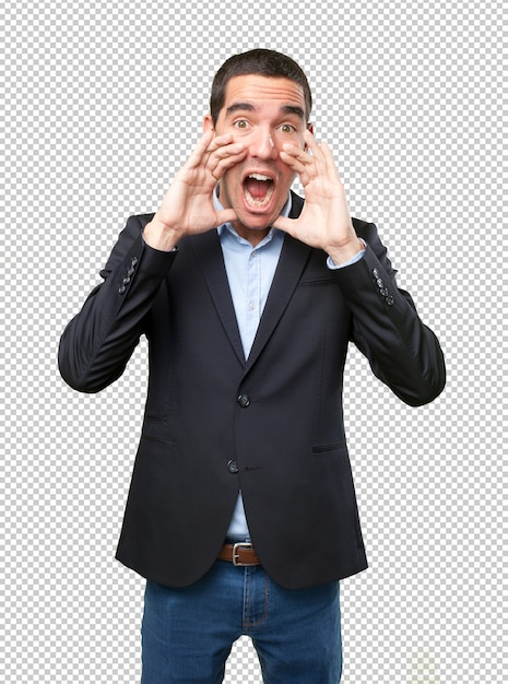 PSD young businessman shouting